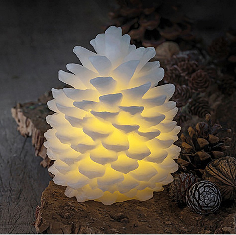 LED sviečka, vosková, šiška, 10 x 13 cm, biela