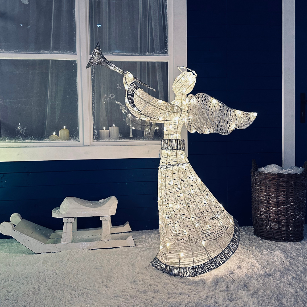 Svetelný vianočný anjel, 122 cm, ľadovo biela, 120 LED diód