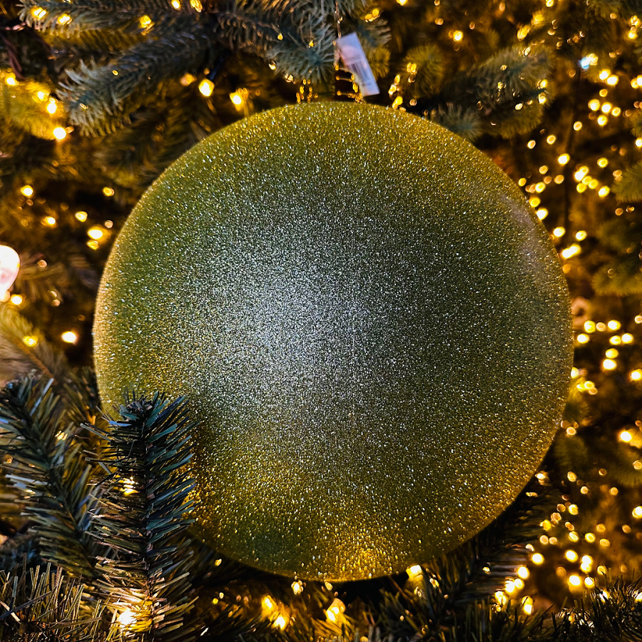 Plastová guľa, priem. 30 cm, jablkovo zelená, glitter