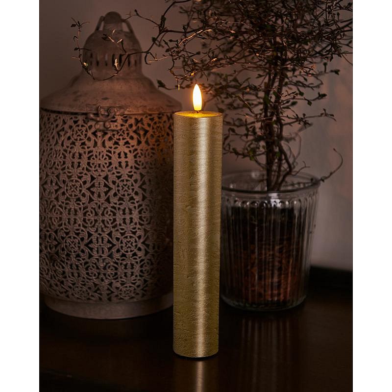 Vosková LED sviečka Sille, 20cm, zlatá, priem. 5 cm