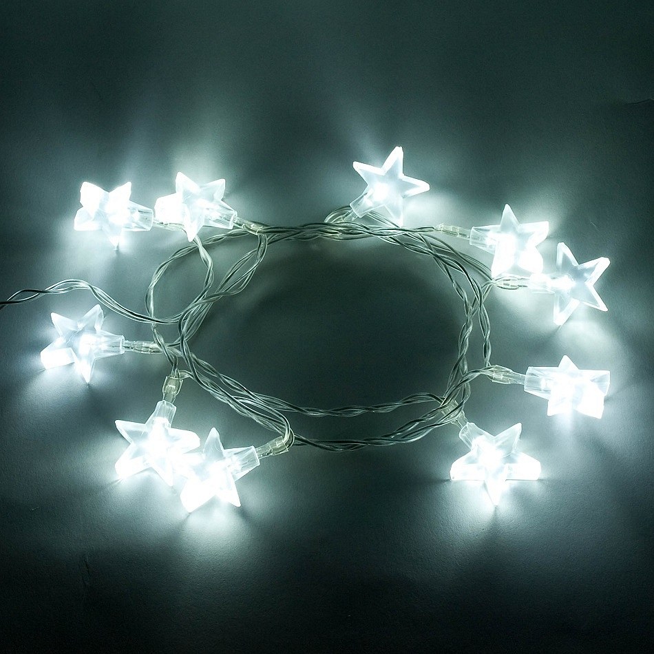 LED svetelná reťaz na batérie hviezdy, ľadovo biela, 1,8 m
