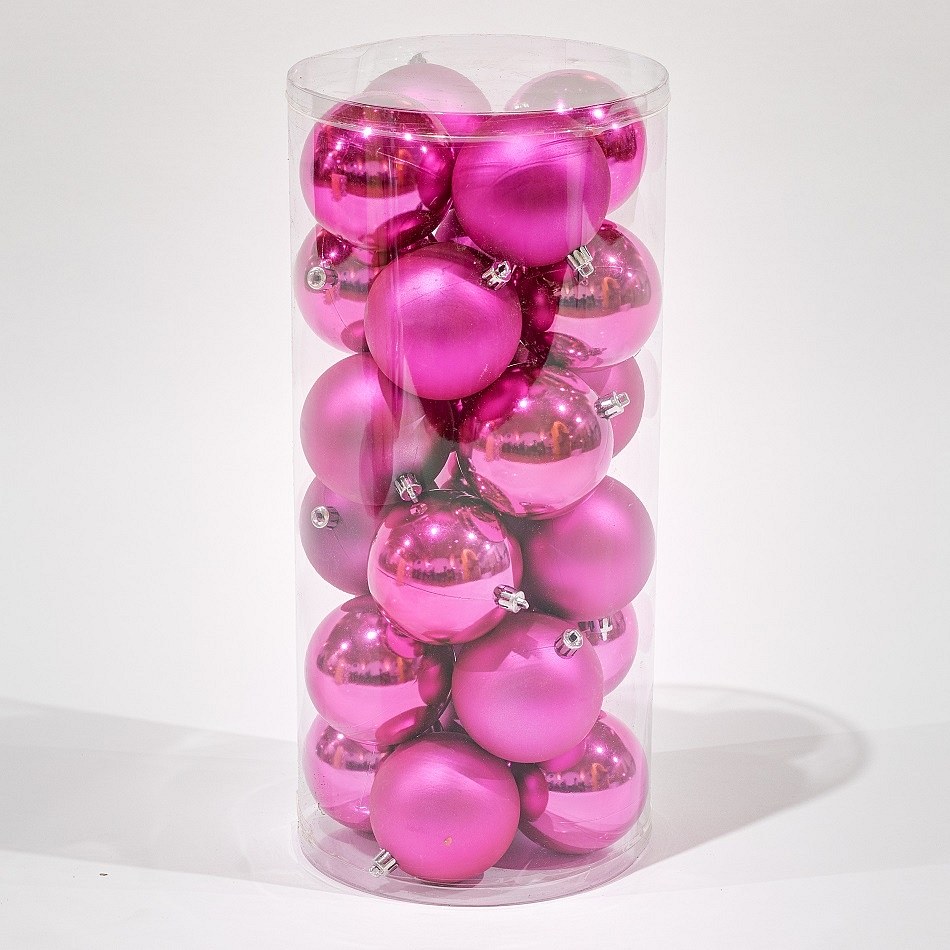 Plastové gule, priem. 6 cm, ružové, 12x lesklá, 12x matná