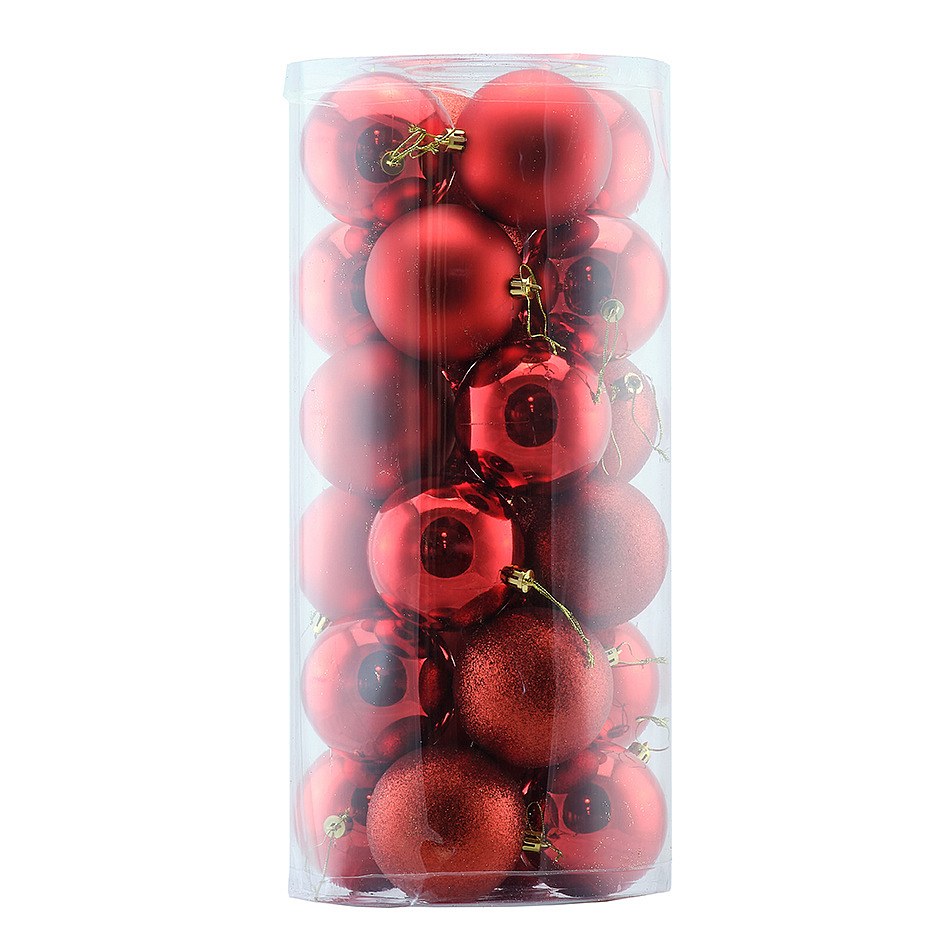 Plastové koule, prům. 8 cm, červené, 8 x lesklá, 8 x matná, 8 x glitter