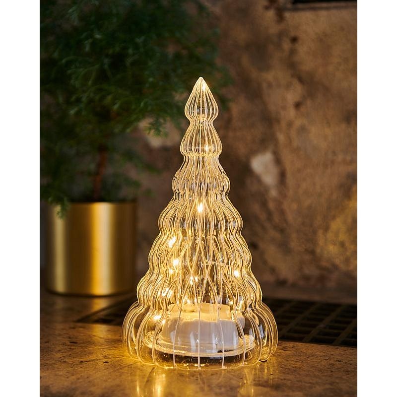LED svetelný stromček, sklenený, číry, 23,5 cm